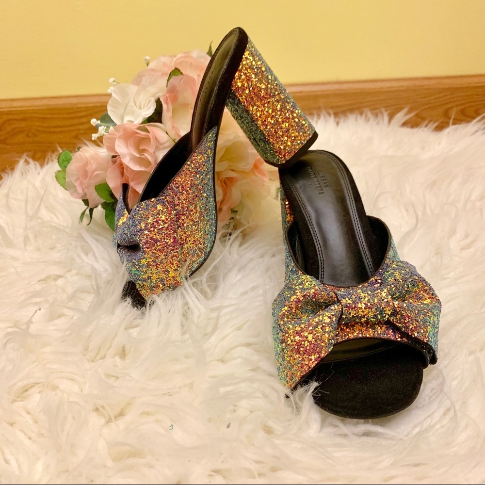 Urban Outfitters Rita Glitter Bow Mule Heel NWOB